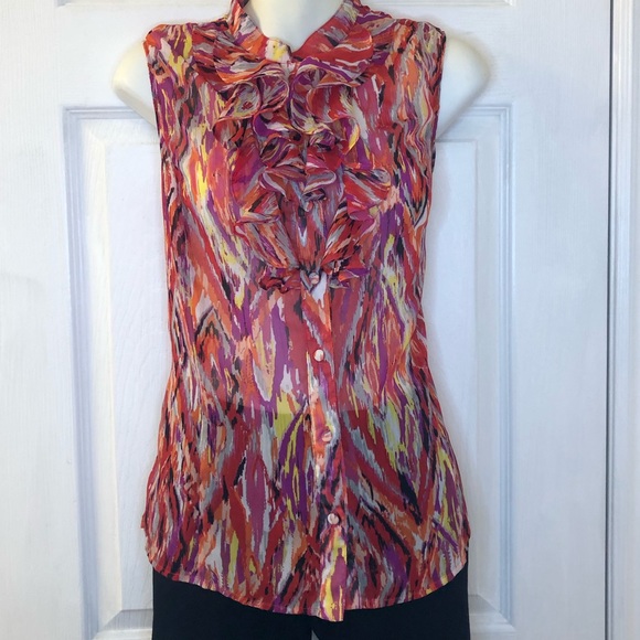 Tahari sleeveless ruffled blouse, pink, medium - Picture 1 of 4